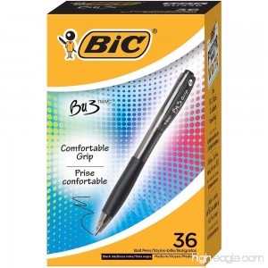 BIC BU3 Grip Retractable Ball Pen Medium Point (1.0mm) Black 36-Count - B01MRF58G0