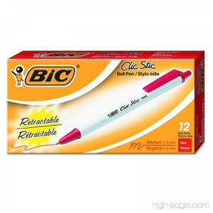 BIC Clic Stic Retractable Ball Pen Medium Point (1.0 mm) Red Ink 12-Count - B0032JUXSU