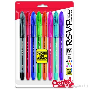 Pentel R.S.V.P. Ballpoint Pen Medium Point Assorted Ink Colors 8 Pack (BK91CRBP8M) - B0017TI9LK