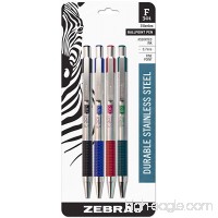 Zebra F-301 Ballpoint Stainless Steel Retractable Pen  Fine Point  0.7mm  Assorted Ink  4-Count: Black  Blue  Green  Red - B001BZB5IO