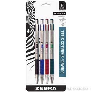 Zebra F-301 Ballpoint Stainless Steel Retractable Pen Fine Point 0.7mm Assorted Ink 4-Count: Black Blue Green Red - B001BZB5IO