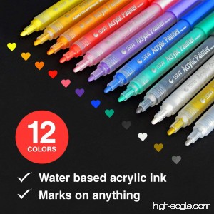 Acrylic Paint Markers Set - Permanent Paint Pens for Plastic Glass Ceramic Wood Cloth Rubber Rock and any surface. 12 Water based. Water resistent - B07BSQJPGM