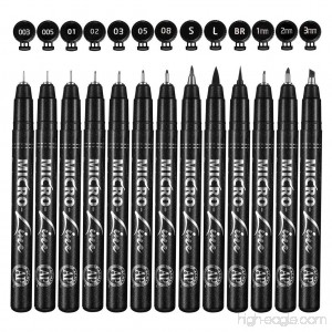 Black Micro-line Pens for Drafting - 13 Size Fine Point Technical Drawing Pen Set Anti-Bleed Fineliner Pen for Lettering Sketch Anime Illustration Beginners Writing Signature Scrapbooking - B07F3GQ7H4