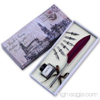 FEATTY Quill Pen Set Antique Dip Feather Pen Calligraphy Writing With 6 PCS Nibs (wine red) - B01M6XTPLH