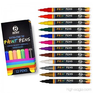 Premium Paint Pens by Beric 12 pack Water-based Marker Extra Fine Point Tip Writes on Almost Anything Water and Sun Resistant Vibrant Colors Low Odor Long Lasting Fast Drying Assorted Colors - B01JI21OVE