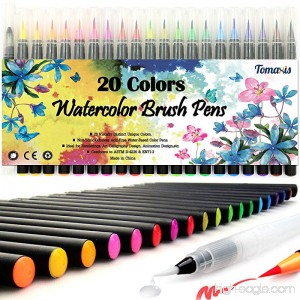 Tomaxis Watercolor Brush Pens Art Markers Art Supplies 20Pcs Brush Marker Pens Colored Pens Script Paintbrush for Calligraphy with 1 Water Paintbrush Felt Tip Pen - B07CDQVYD4