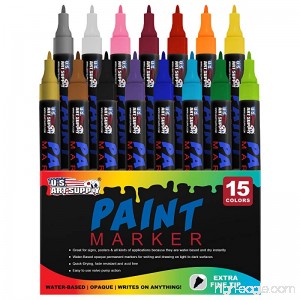 Water Based Premium Paint Pen Markers from U.S. Art Supply - 15 Color Set of Extra Fine Point Tips - Permanent Ink - Works on Most Surfaces Glass Wood Metal Rubber Rocks Stone Arts & Crafts - B0773VYWPD
