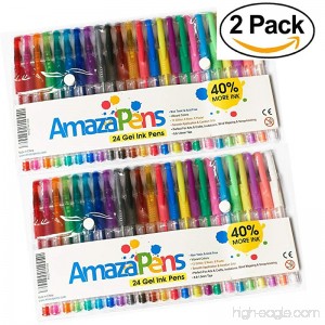 Gel Pens - 2 x 24 Pack Bundle 40% More Ink Than Others! Glitter Neon & Pastel. Superior Quality Colored Pen. Best Gift for Adult Coloring Books or a Child Who Loves to Draw Write or Color. - B06XGQWQ9X