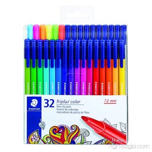STAEDTLER fiber-tip pens triplus color 1mm pressure-resistant tip washable ink triangular barrel set of 32 vibrant colors assorted 323 TB32LU - B074NBQQCF