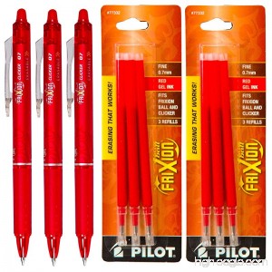 Pilot FriXion Clicker Retractable Gel Ink Pens Eraseable Fine Point 0.7mm Red Ink Pack of 3 with Bonus 2 Packs of Refills - B00H9OND9K