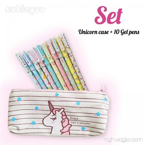 Set 10 pcs Unicorn Flamingo Gel Ink Pens + Plus Unicorn Pencil case fine point (0.5mm) pen – Unicorn school supplies for girls Unicorn Gift Pen Set – By Cutieyou - B07D6L1LTH