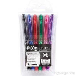 Pilot FriXion Point Erasable Gel Pens Extra Fine Point (.5) 6-pk Pouch Assorted Colors Black/Blue/Red/Green/Pink/Purple; Make Mistakes Disappear America’s #1 Selling Pen Brand - B0058NN4Y8