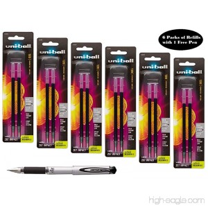 Uni-ball Signo Impact 207 Refills Black Gel Ink 1.0mm Bold Point 6 Packs of Refills 65808 with 1 Pen - B00TNOR7AK