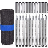 Hestya 10 Pack Fineliner Ink Pens Black Micro-Pen Brush with Pen Organizer for Artist Illustration  Office Documents  Scrapbook  Technical Drawing - B078N5VKTD