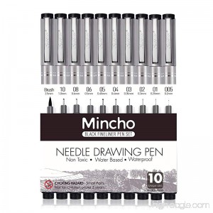 Set of 10 Black Micro-Pen Fineliner Ink Pens Anti-Bleed & Waterproof Archival Ink Brush & Calligraphy Tip Nibs - Artist Illustration Office Documents Scrapbooking Technical Drawing - B0722Y98KS