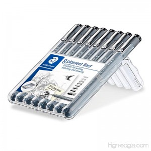 Staedtler 8 Pigment Liner Fineliner Pens with Assorted Line Width - Black - B01MRXOBVY