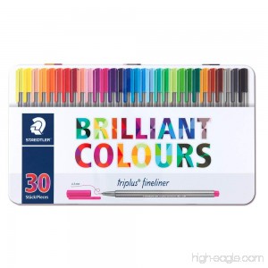 Staedtler Triplus Fineliner Pens - Metal Gift Tin of 30 Brilliant Colours - 0.3mm - B06XRJ8D2B