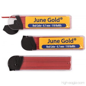 June Gold 330 Red Colored Lead Refills 0.7 mm Medium Thickness for Delicate/Gentle Use with Convenient Dispensers - B06XDF9THW