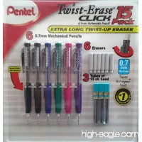 Pentel Twist-Erase Click Contains (6) 0.7mm Automatic Pencils  (6) Extra Long Eraser Refills & (3) Tubes of 12 count lead) New Design  1 lb - B00LW3OWAS