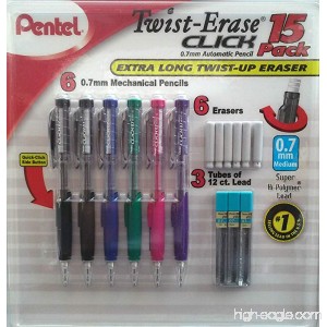 Pentel Twist-Erase Click Contains (6) 0.7mm Automatic Pencils (6) Extra Long Eraser Refills & (3) Tubes of 12 count lead) New Design 1 lb - B00LW3OWAS