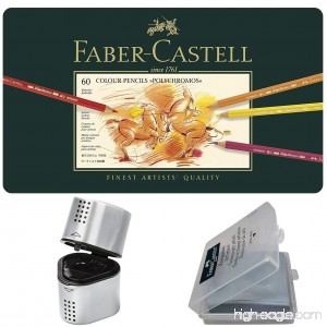 Faber Castell Premium Polychromos 60 Color Pencil Set with BONUS Trio Pencil Sharpener Art Eraser and CSS Coloring Book - B07CRRX2ST