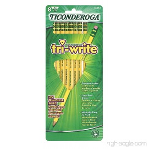 Dixon Ticonderoga Tri-Write Triangular Standard Size #2 Pencils Set of 8 Yellow (13852) - B0002LCZV4