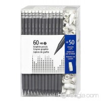 Graphite Pencils #2 HB Sharpened  with Eraser Tops Pack of 60 with 50 Free Eraser Caps Polymer Extruded Graphite Pencil - B078XLRBCF