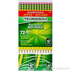 Ticonderoga Sharpened Pencils #2 HB Premium Wood Latex-Free Eraser (72 Pencils) - B01LZFGMDU