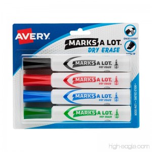 Avery Marks-A-Lot Dry Erase Markers Assorted Colors (1 Black 1 Blue 1 Green 1 Red) Pack 4 (24409) - B000GRBEZC