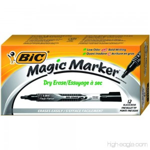 BIC Magic Marker Brand Dry Erase Marker Fine Bullet Tip Black 12-Count - B01M235ITT