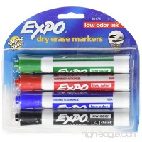 Expo 80174 Low Odor Chisel Point Dry Erase Marker Pack  Designed for Whiteboards  Glass and Most Non-Porous Surfaces  4 Assorted Color Markers  Pack of 6 Blisters - B00LBF1UJ8