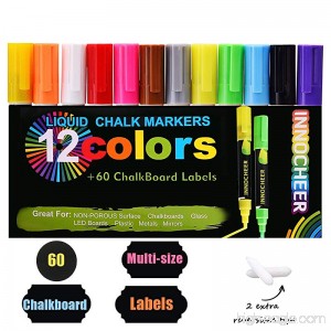 Fluorescent Markers 12 Pack with 60 Pcs of Multi-Size Chalkboard Labels Reversible Tips - Non-Toxic Odorless Erasable - B07DQF7DZ4