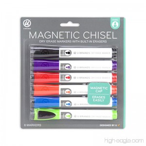 U Brands Low Odor Magnetic Dry Erase Markers With Erasers Chisel Tip Assorted Colors 6-Count - B01LZW66L2
