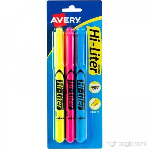 Avery HI-LITER Pen-Style Highlighters Assorted Colors (1 Fl. Yellow 1 Fl. Pink 1 Blue) Smear Safe Nontoxic Pack of 3 (25860) - B000NP15HO