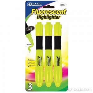 BAZIC Yellow Desk Style Fluorescent Highlighters w/Cushion Grip (3/Pack) - B001HTHRDG