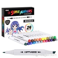 24 Color Super Markers Primary Manga Tones Dual Tip Set - Double-Ended Permanent Art Markers with Fine Bullet and Chisel Point Tips - Ergonomic Tri-Oval Barrels - Illustration  Sketch Comics  Anime - B076648BZP