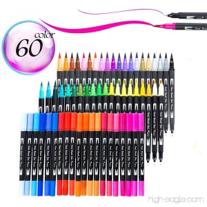 60 Colors Dual Tip Brush Pens Art Markers With Fine liner Brush Tip 0.4mm Double Colored Pens Set for Adult Coloring Books Bullet Journal Note Taking Drawing Planner - B0772SK7P5