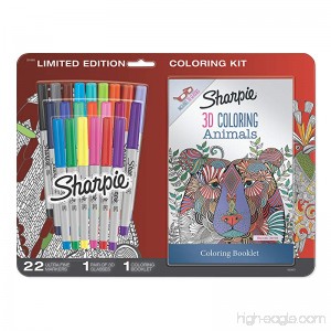 Sharpie Permanent Markers Ultra Fine Point Assorted Colors with 3D Animals Adult Coloring Booklet 24 Count - B072L8B7SQ
