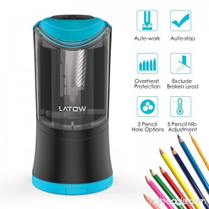 Electric Pencil Sharpener with Durable Helical Blade to Fast Sharpen LATOW USB Rechargeable Auto Stop Sharpener for 6-12mm Diameter Pencils Suitable for School Office Home (Battery Included) - B07D998TB7