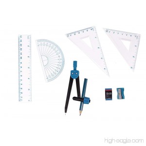 CDOFFICE 7 Piece Geometry math Measurement Drafting Drawing Tools with Non-slip Pencil Compass Linear Ruler Protractor Eraser Pencil sharpener - B07CL2S764