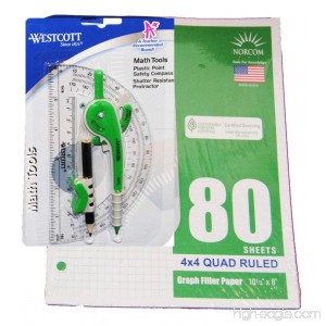 Geometry Set: 80 Sheets of 3 holed Graph Paper Compass and Protractor (blue/green) - B073Z61HJW