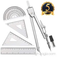 SUBANG Stainless Steel Drawing Compass and 4 Pieces Ruler Set Geometry Set Math Geometry Tools  Total 5 Pieces - B07524BLCF