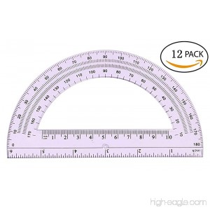Tupalizy 6 inch Clear Plastic Math Protractors for Student Learning Angle Measurement 180 Degrees 12PCS - B072L6C87R