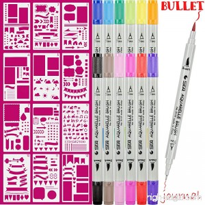 Dual Art Marker fineliner pens 12 Colored and 12pcs Notebook Diary Scrapbook Templates Plastic Planner Bullet Journal Supplies Kit - B07CN1CZDL