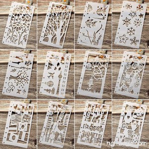 Maxdot Drawing Loose Leaf Stencils Scale Template Sets Journal Diary Notebook 8-Ring Paper Inserts for Painting Card Craft Projects and Scrapbooking DIY Albums 12 Pieces - B07BXWG731