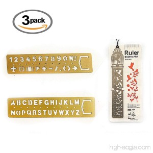 Portable Vintage Handy Straight Letter Number Template Brass Metal Copper Ruler Bookmark Hand Account Stencils Animal Pattern 4.7 inch/12 cm Cm Inch Dual Scales (3 pack) - B078W9WL59