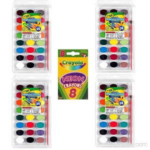 Crayola 24 Ct Washable Watercolors Pack of 4 Bundle with Box of Neon Crayons - B07D5H77LY