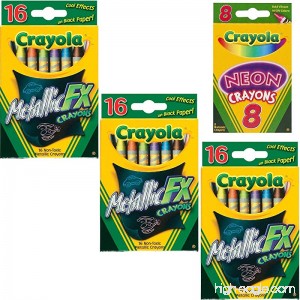 Crayola Metallic FX Crayons (3-Pack of 16) Bundle with Box of Neon Crayons - B07CNGKZYZ