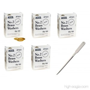ACCO Brass Washers 15/32 100/Box 5 Boxes 500 Washers Total (71511) - Bundle Includes Universal Letter Opener - B07CVPJQCS