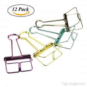 Assorted Color Binder Paper Clips Coideal 12 Pack Steel Hollow Wire Binder Paper Clips Clamps for Files Documents Ticket Office School and Home Supplies (Large - 12 Pack) - B076HFPZF7